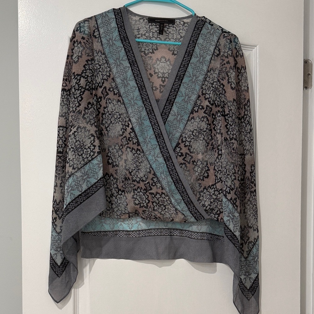 BCBGMaxAzria Black and Light Blue Floral Print Top